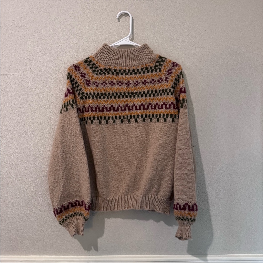 Vintage Cozy Multicolor Patterned Beige, Gold, Green, and Maroon Sweater